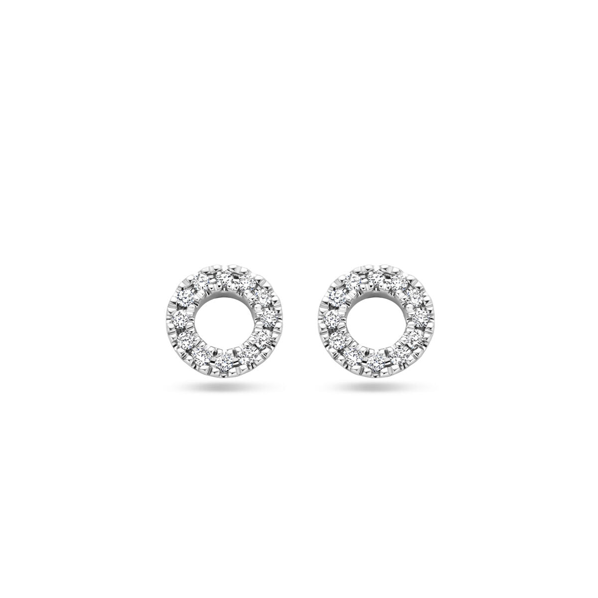 Boucles d'oreilles en or blanc 14K avec diamants de 0,07 ct, forme ronde et finition brillante.