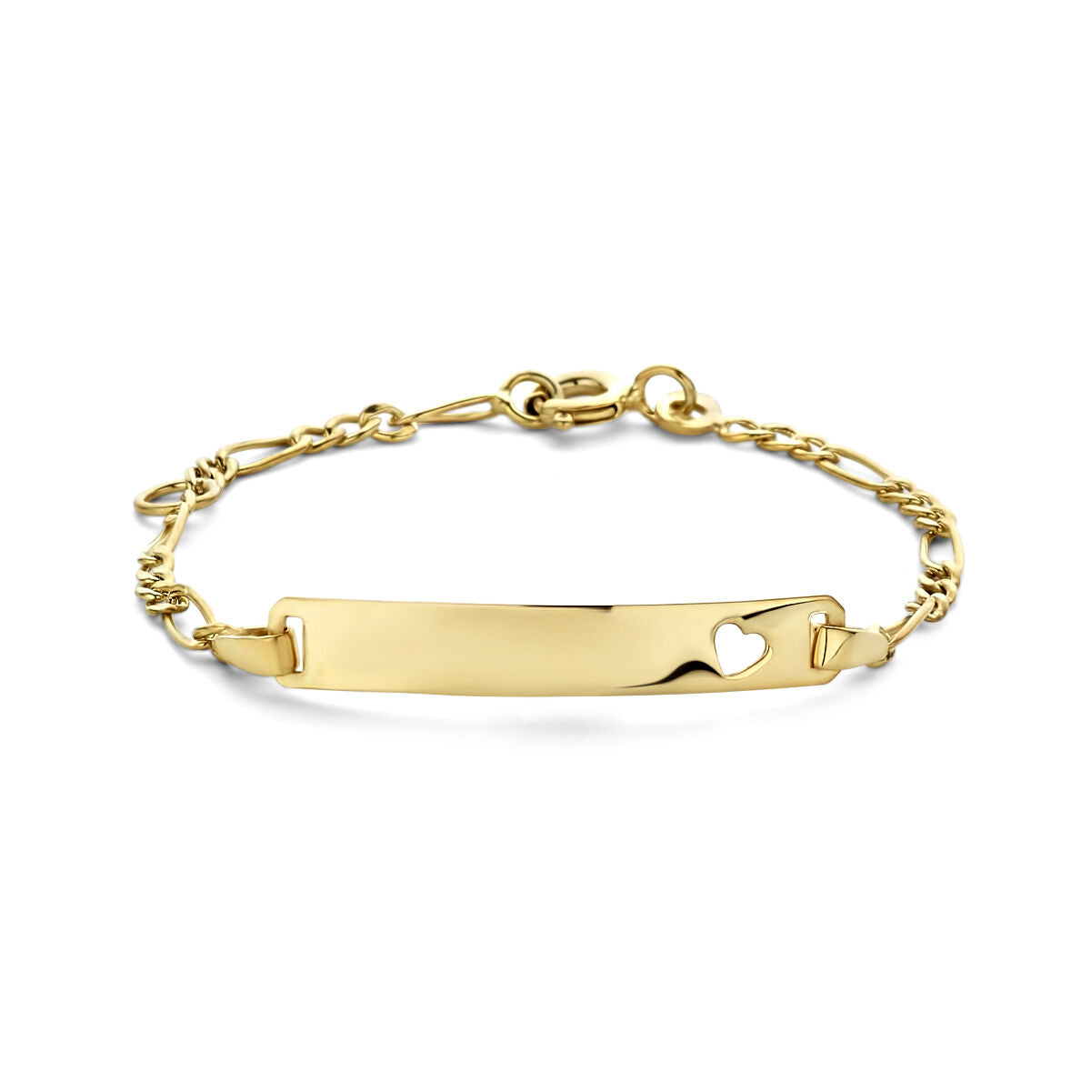 Bracelet en or 9 carats avec plaque gravable en forme de cœur, 4,0 mm de largeur.