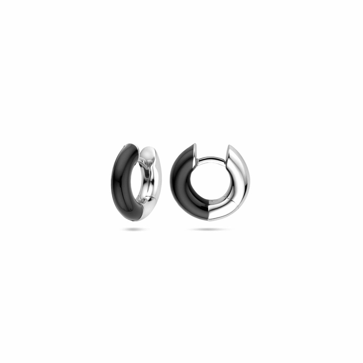 créoles noir émail 4 mm argent rhodié