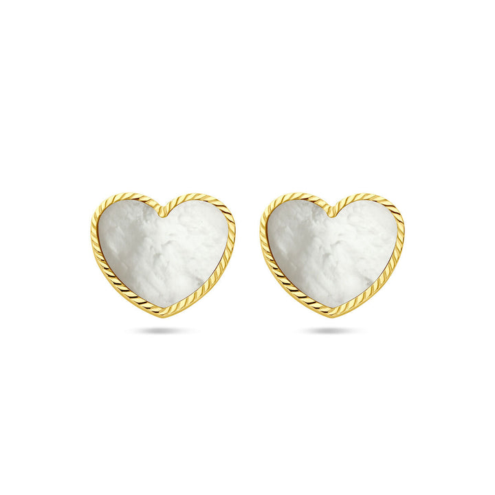 oorknoppen hart paralmoer 14K geelgoud