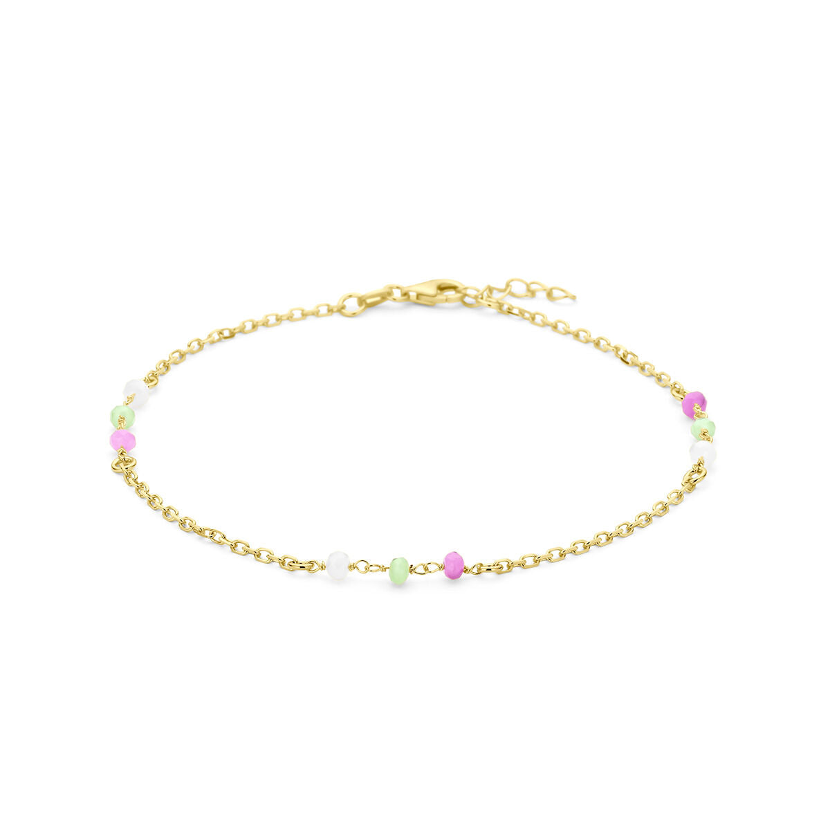 Bracelet en argent doré de 24 + 2 cm avec des perles en cristal multicolores.