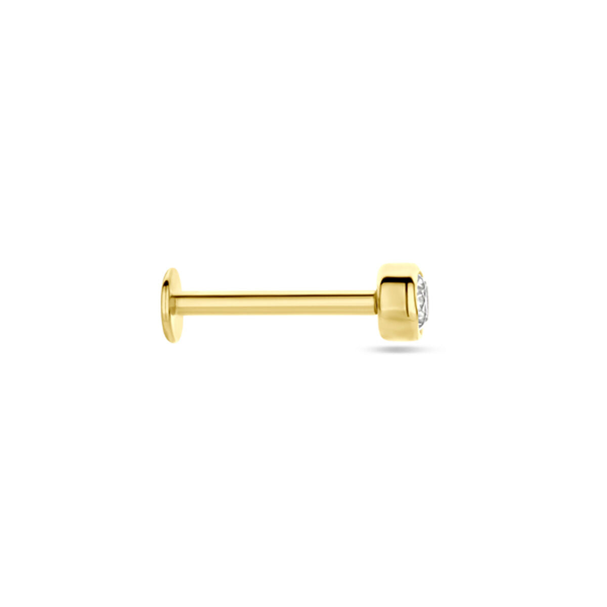 piercing à dos plat zircone 3 mm or jaune 14K