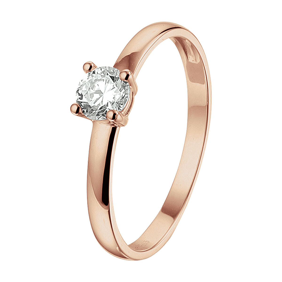 Bague en or rose 14K avec un zirconia brillant en sertissage.