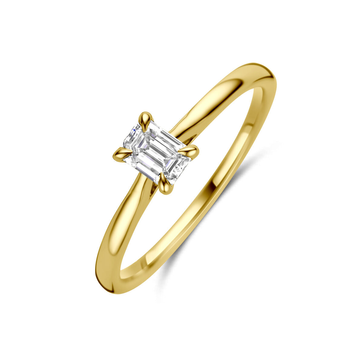 Bague en or jaune 14K avec diamant lab-grown de 0,50 ct, taille émeraude.