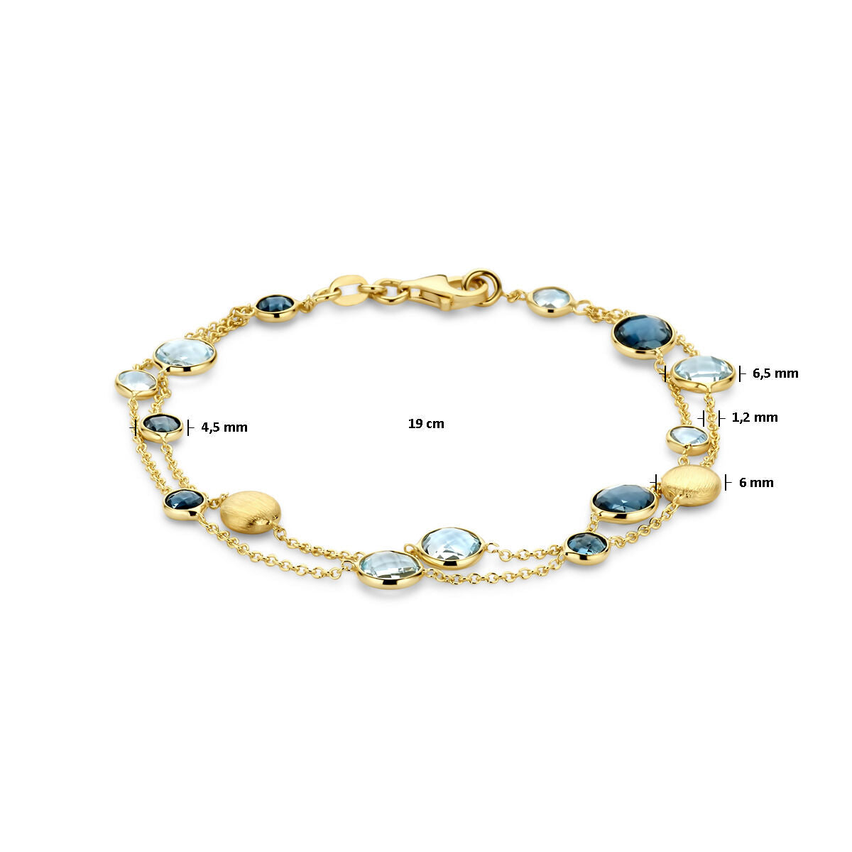bracelet ronds, topaze bleu ciel et topaze bleu london 19 cm or jaune 14K