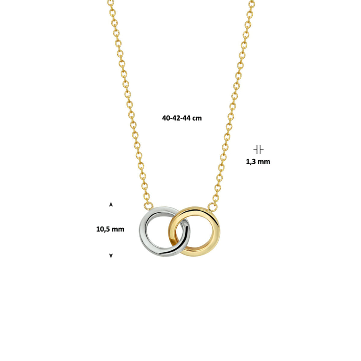 collier cercles 40 - 42 - 44 cm or bicolore jaune/blanc 14K