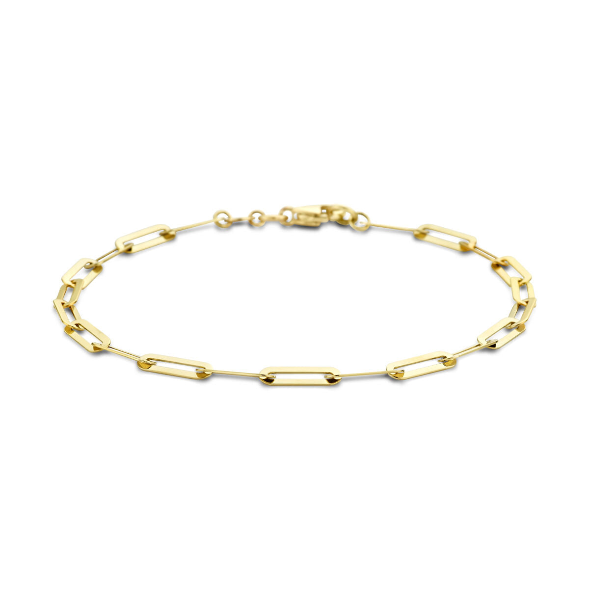 Bracelet en or jaune 14K avec maillons en forme de paperclip.