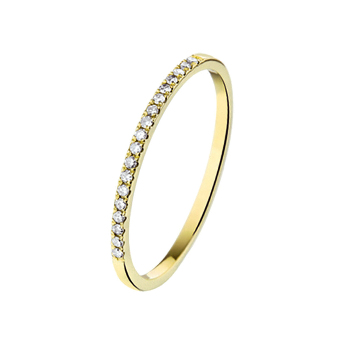 Bague en or jaune 14K ornée de diamants de 0,09 ct, avec un design fin et délicat.