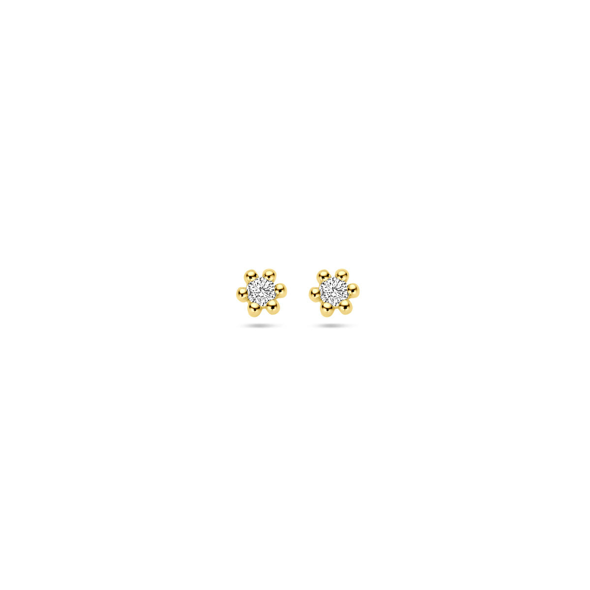 Boucles d'oreilles en or jaune 14K avec diamants de 0,04 ct, en forme de fleur.