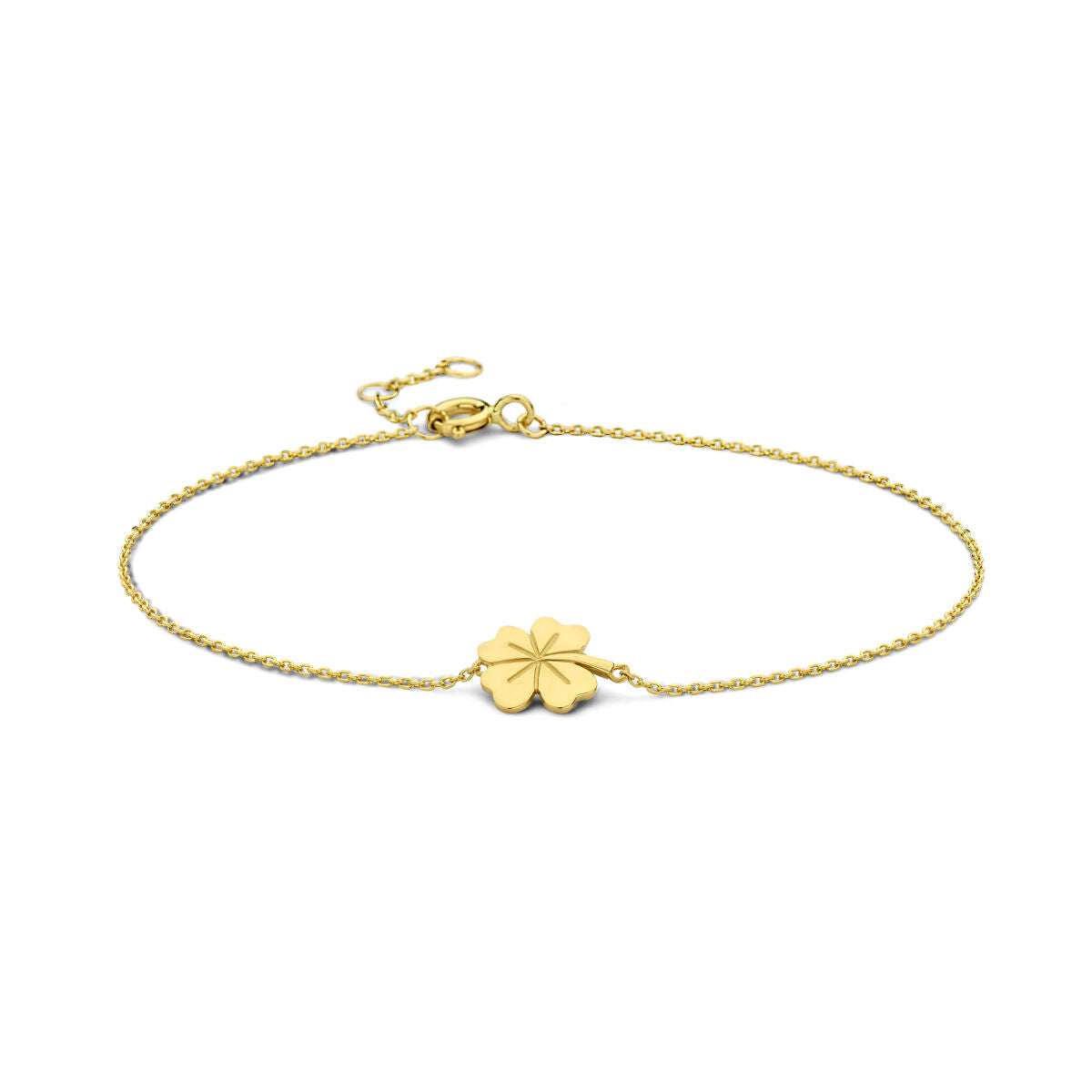 Bracelet en or jaune de 9 carats avec un motif de trèfle au centre.