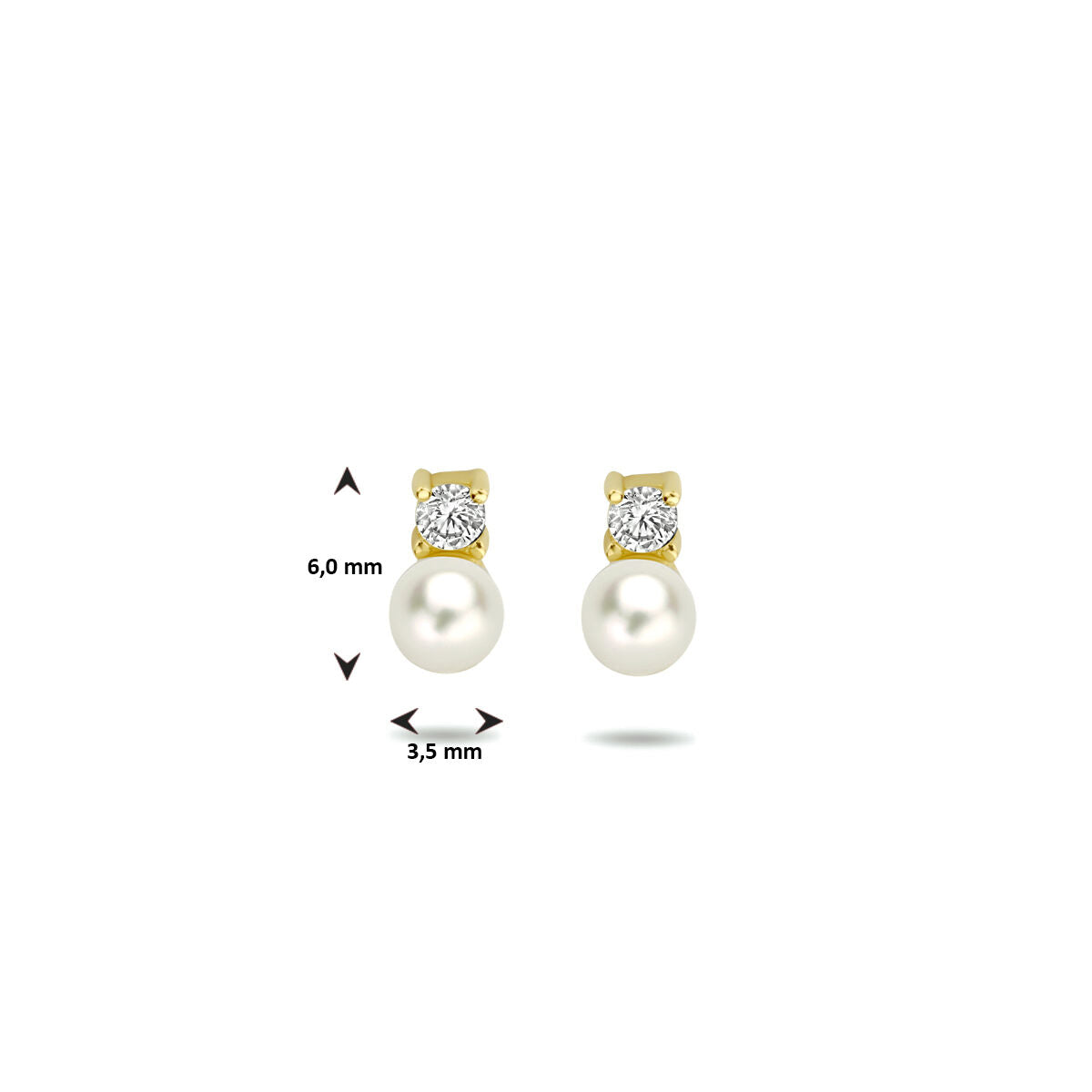 puces d'oreilles perle et zircone 14K or jaune