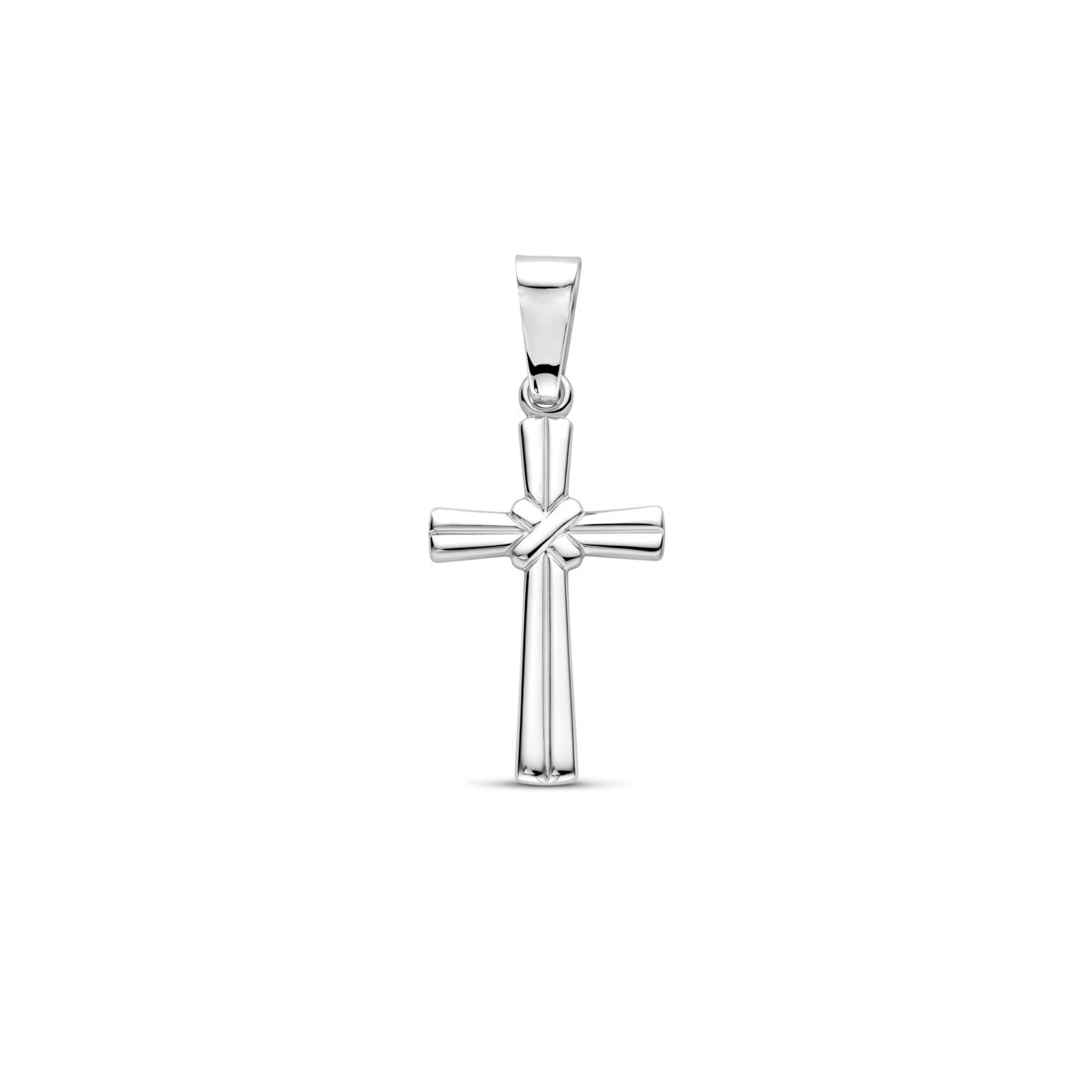 pendentif croix en argent rhodié de 26 mm avec un design lisse et moderne.