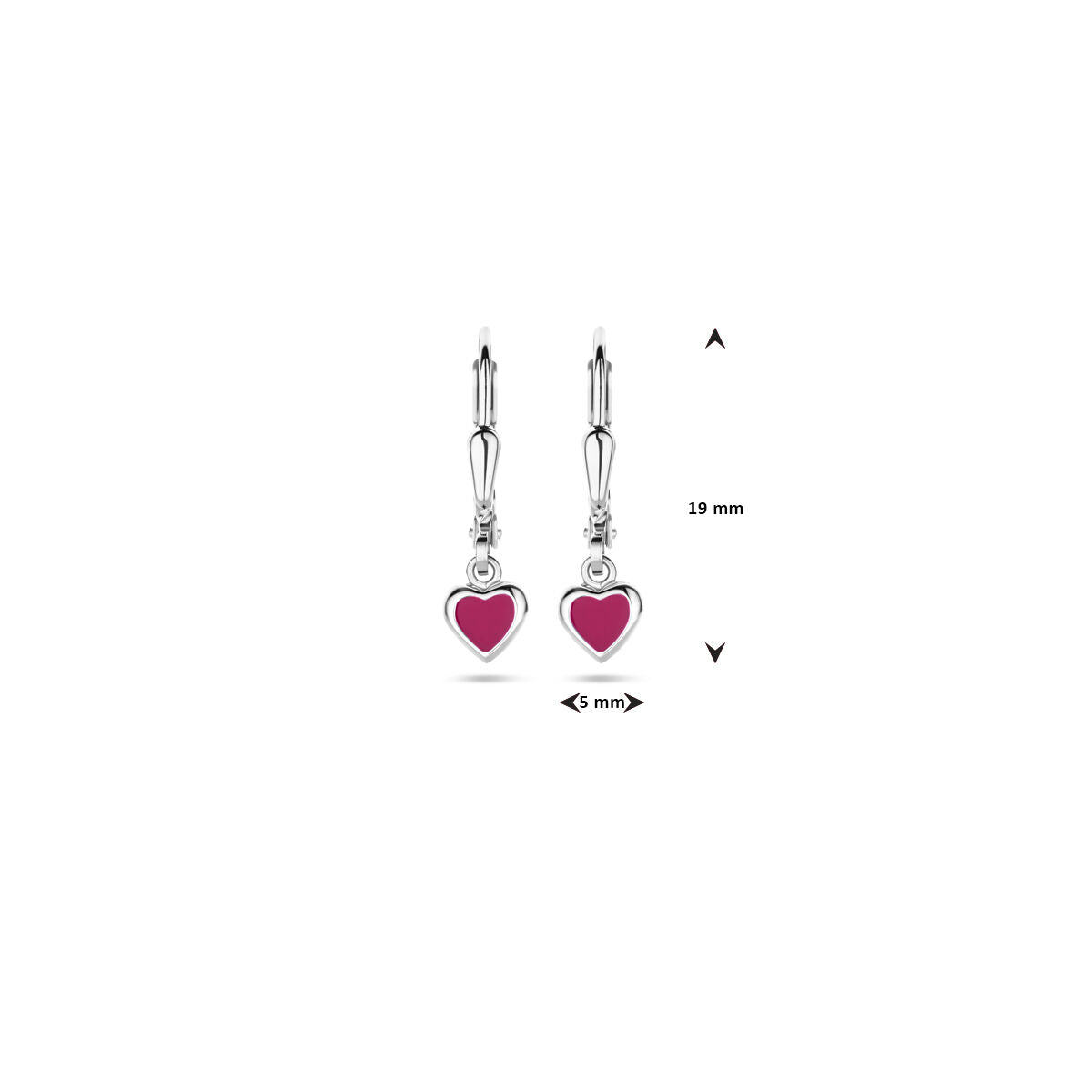 boucles d'oreilles cœur émail rose foncé crochets 19 mm argent rhodié
