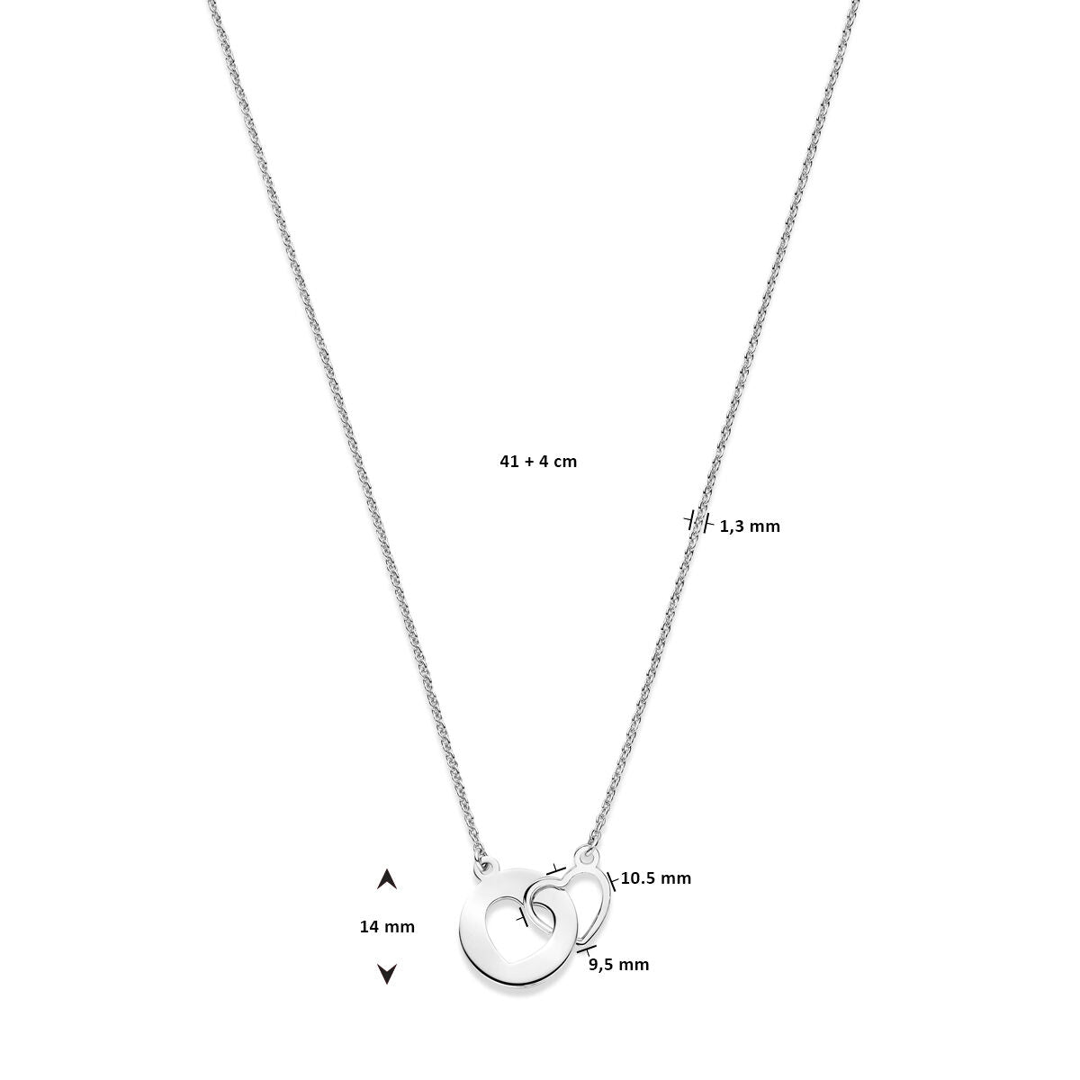 collier cœurs 1,3 mm 41 + 4 cm argent rhodié