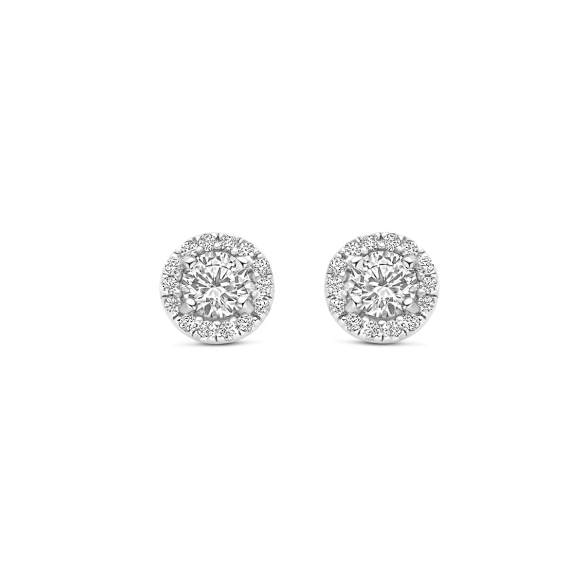 Boucles d'oreilles en argent rhodié avec zirconia, diamètre de 6 mm.