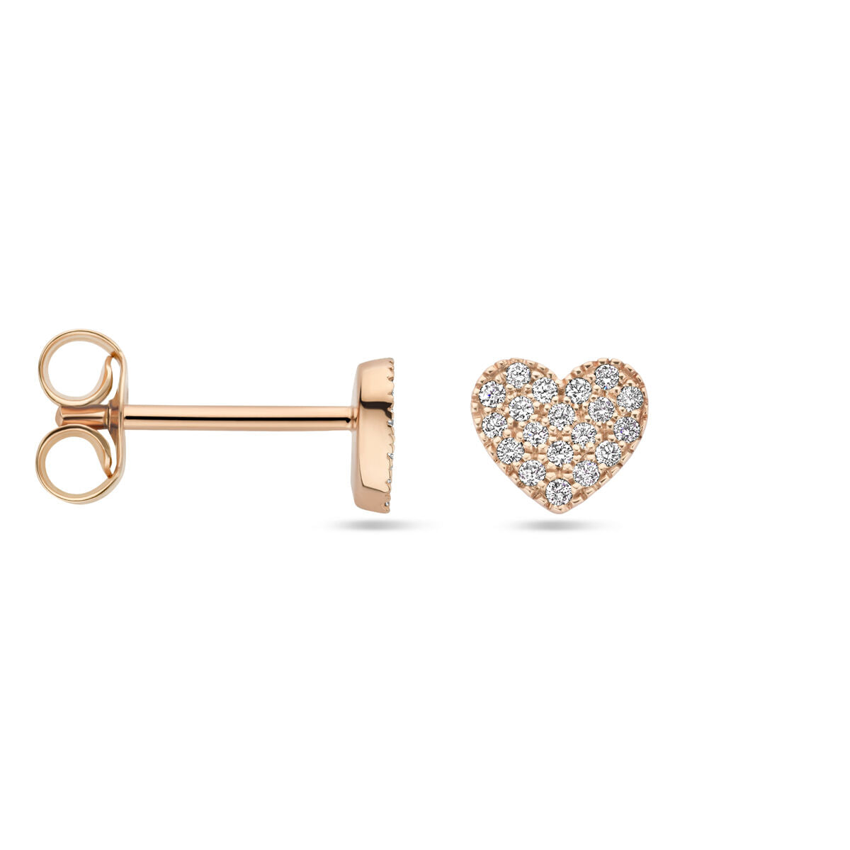 puces d'oreilles cœur diamant 0.11ct (2x 0.055ct) h si or rose 14K