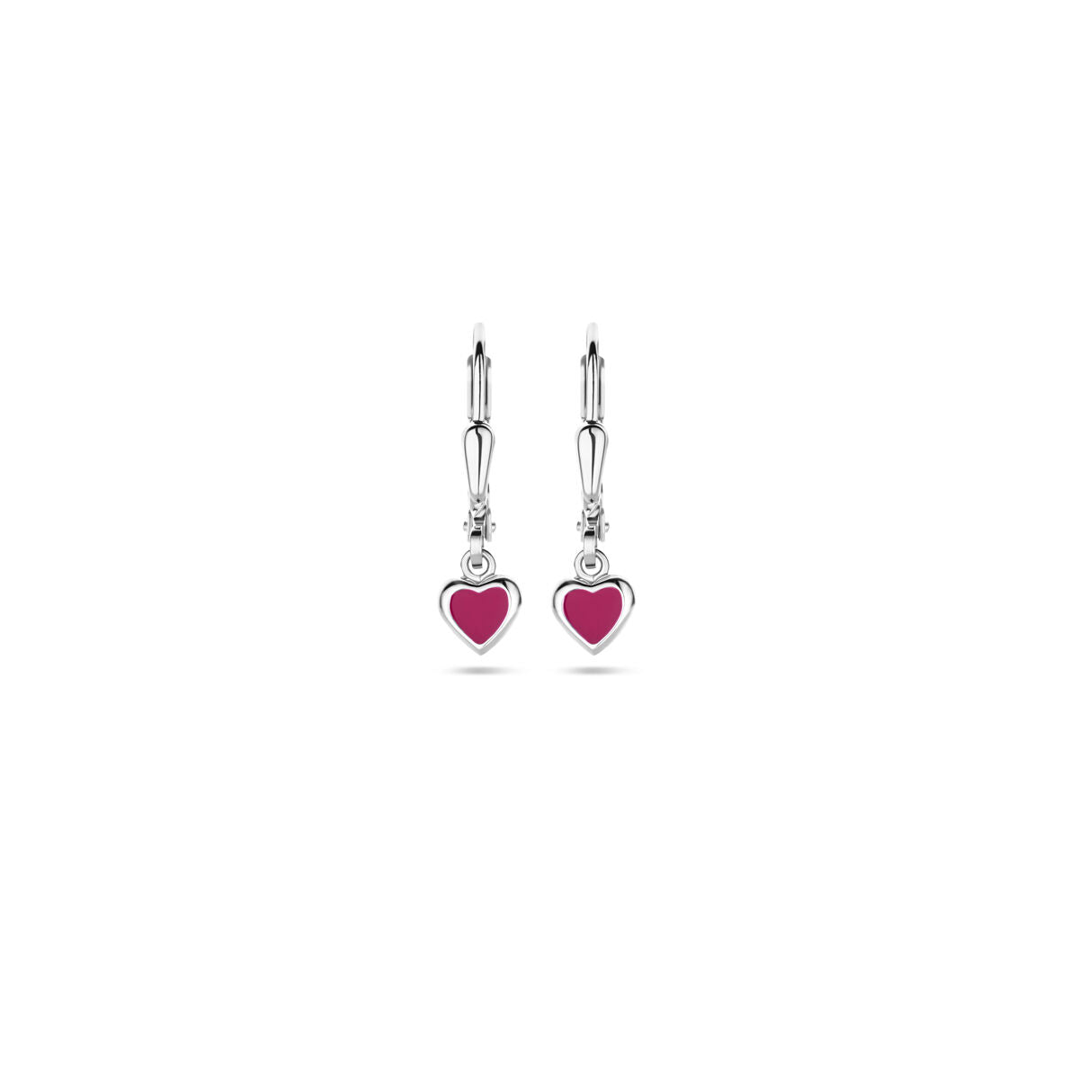 boucles d'oreilles cœur émail rose foncé crochets 19 mm argent rhodié