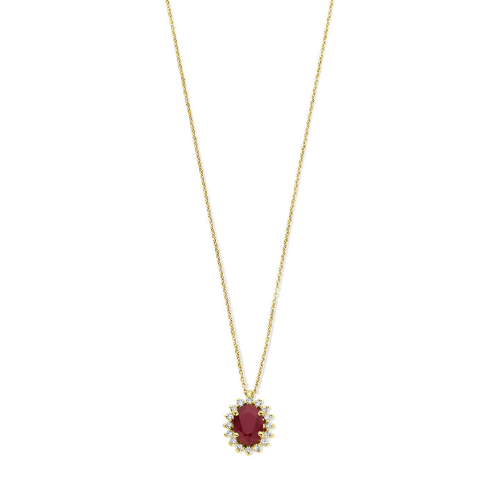collier robijn en diamant 0.12ct h si 41 - 43 - 45 cm halo 14K geelgoud