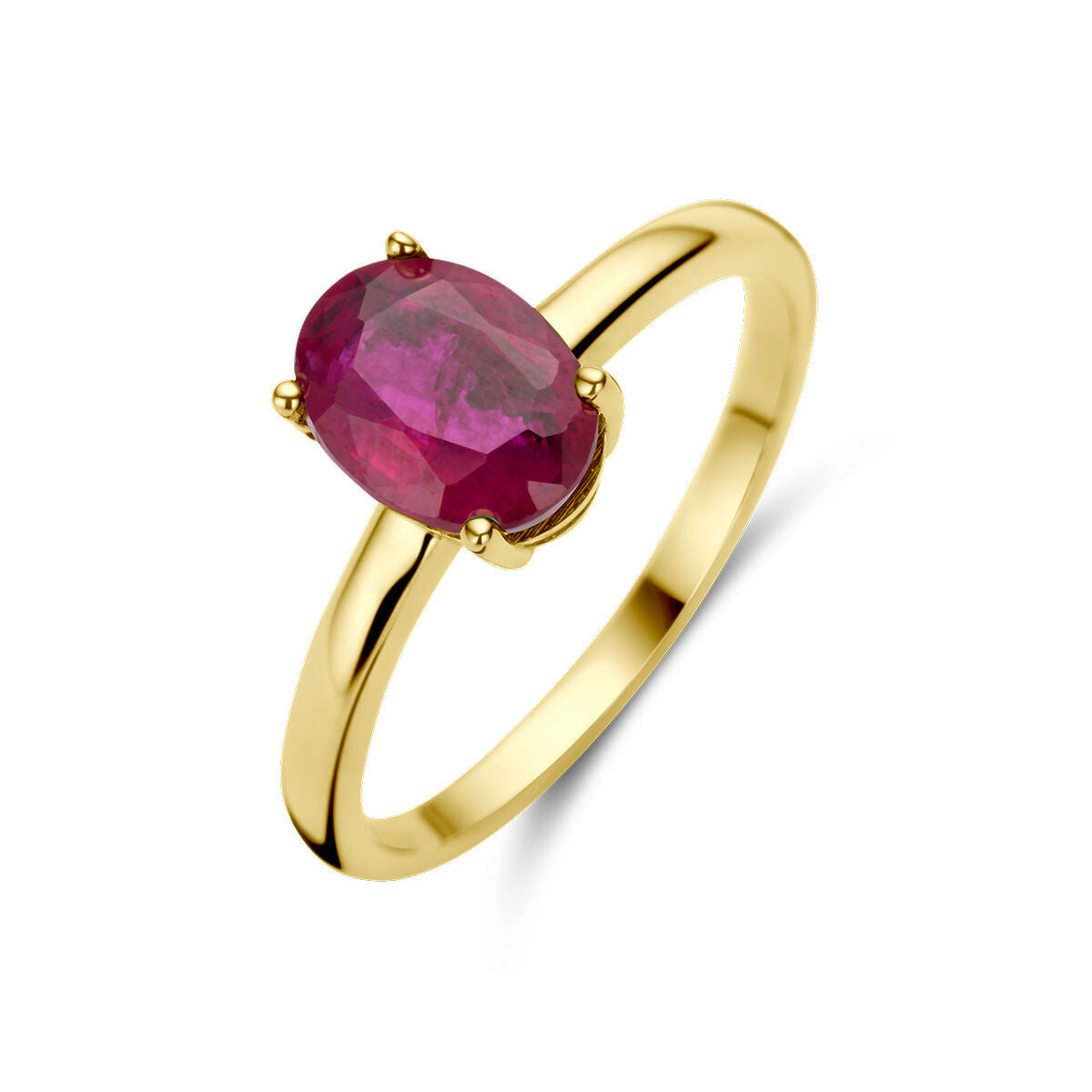 Bague en or jaune 14K avec un rubis ovale central.
