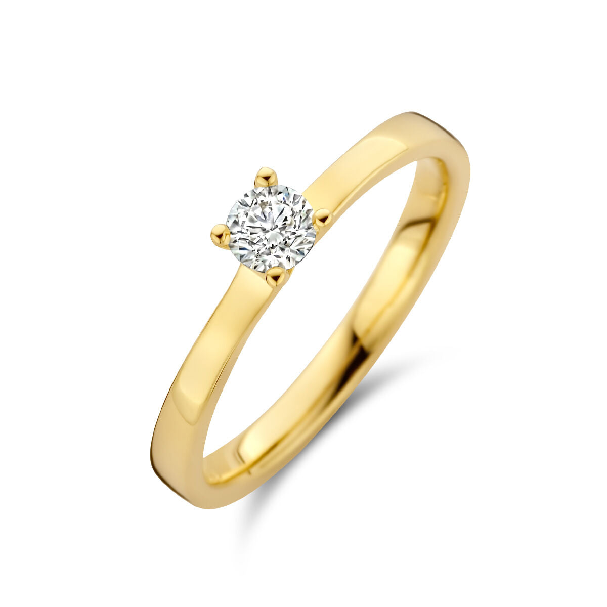 Bague en or jaune 14K avec un diamant rond de 0,25 ct, serti de quatre griffes.