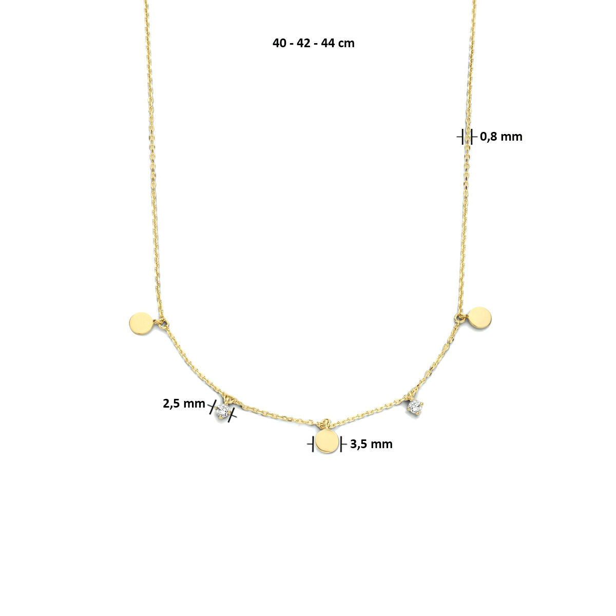 collier ronds zircones 40 - 42 - 44 cm or jaune 14K