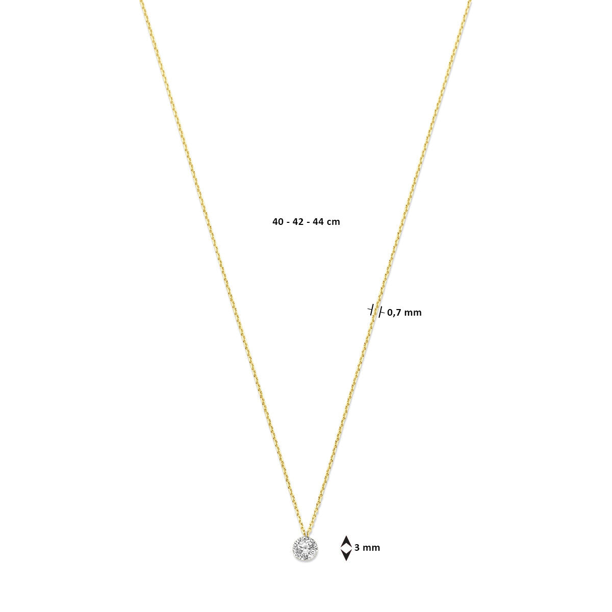 collier diamant cultivé en laboratoire 0,7 mm 40 - 42 - 44 cm 0.25ct g si or jaune 14K