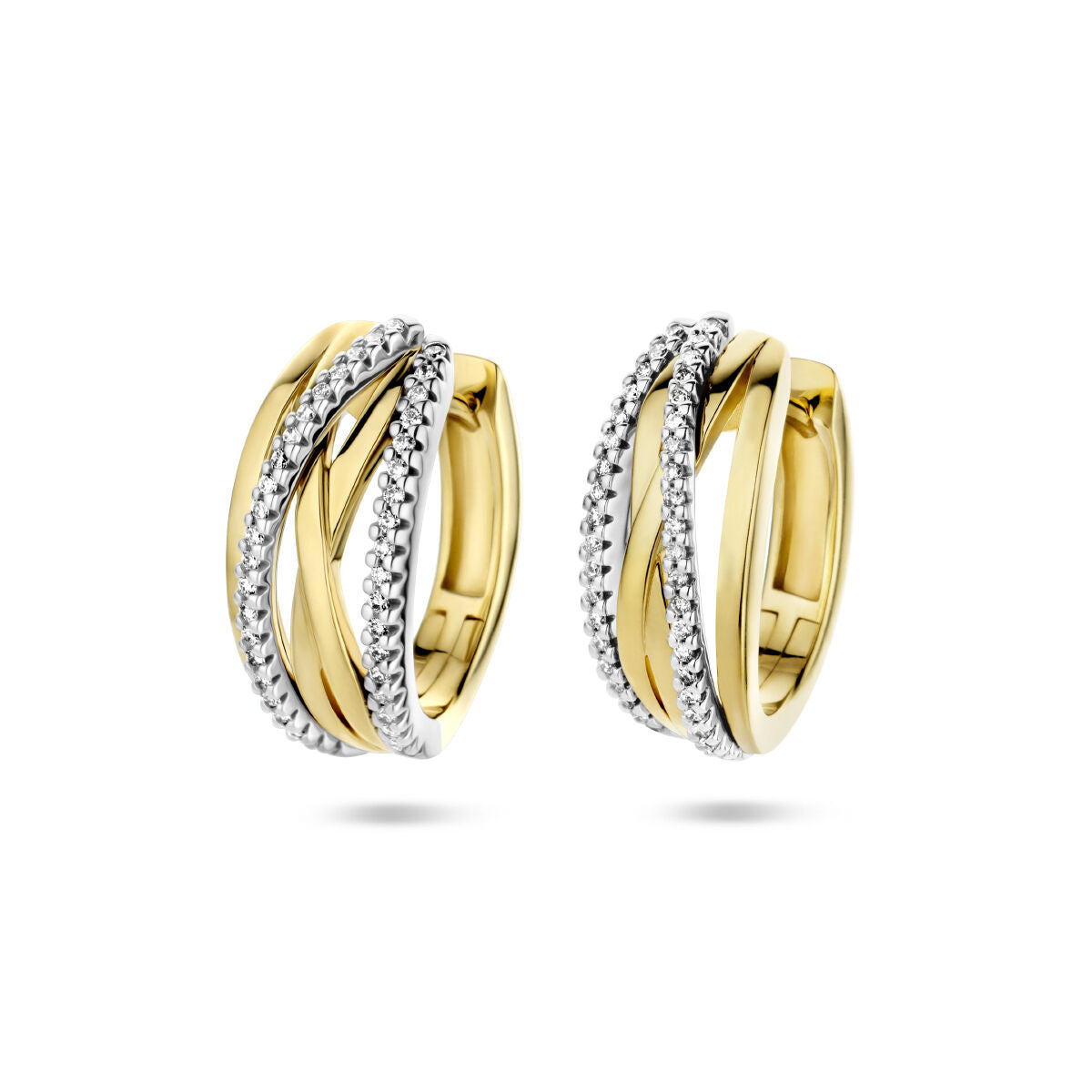 Boucles d'oreilles en or bicolore jaune et blanc, ornées de diamants de 0,25 ct.