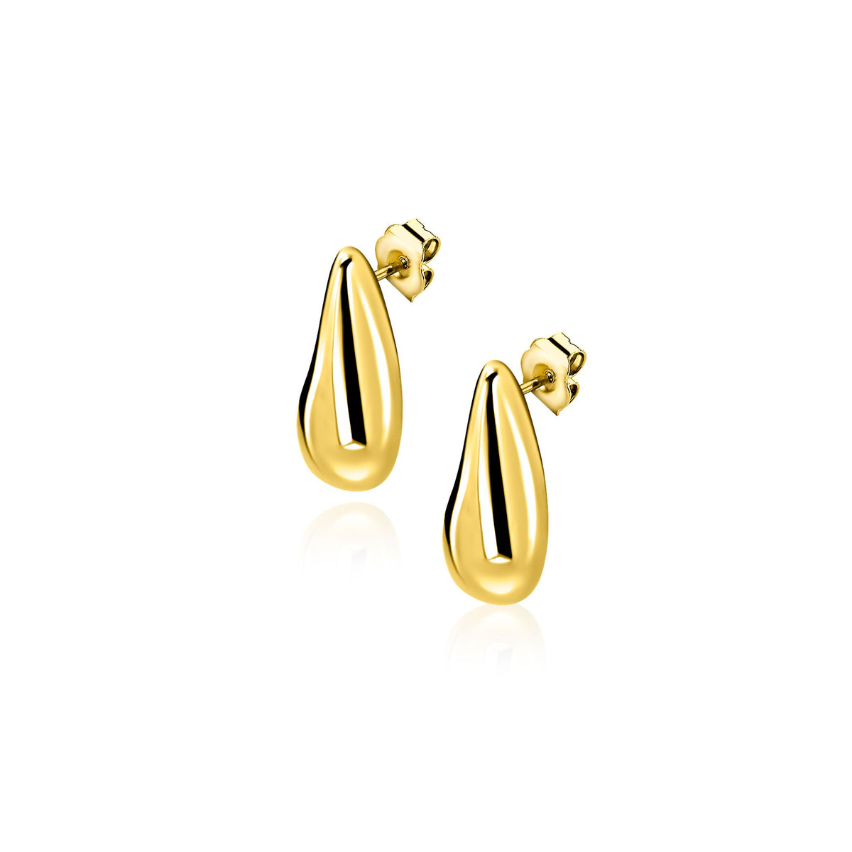 Boucles d'oreilles dorées en forme de goutte, finition brillante.
