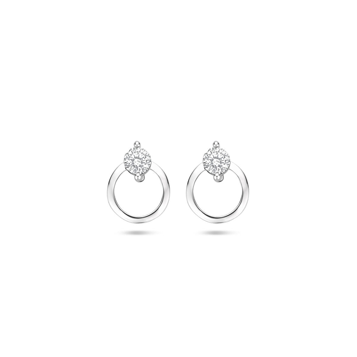Boucles d'oreilles en argent rhodié avec zircones, forme ronde de 10,5 mm.