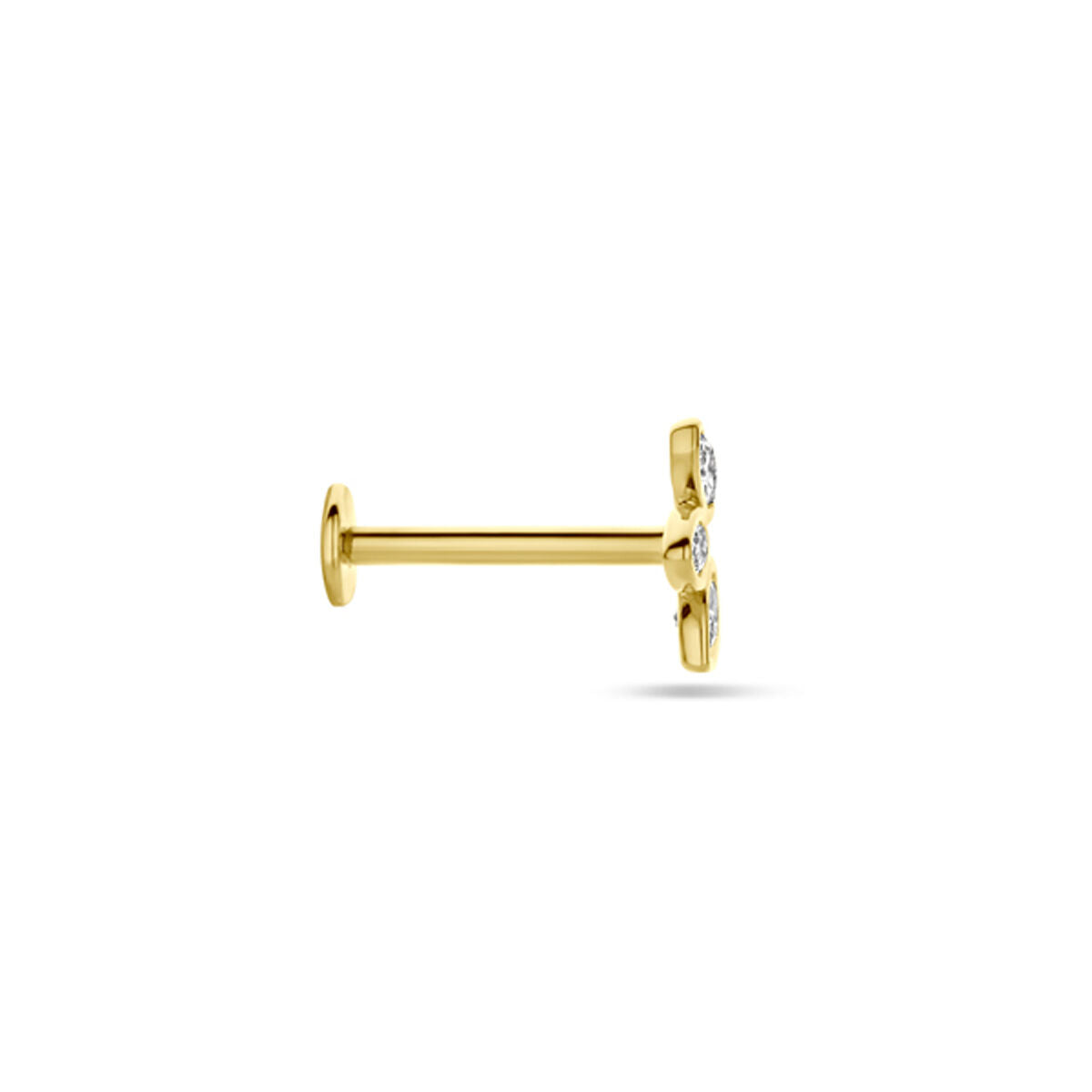 piercing à dos plat zircone 5,5 mm or jaune 14K