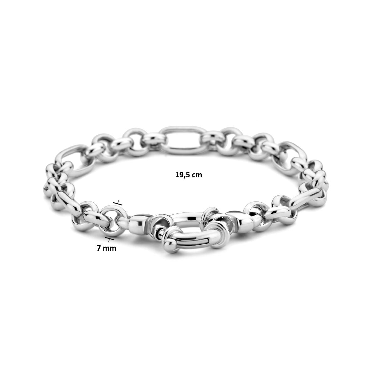 bracelet 19,5 cm 7,0 mm avec grand fermoir à ressort argent rhodié
