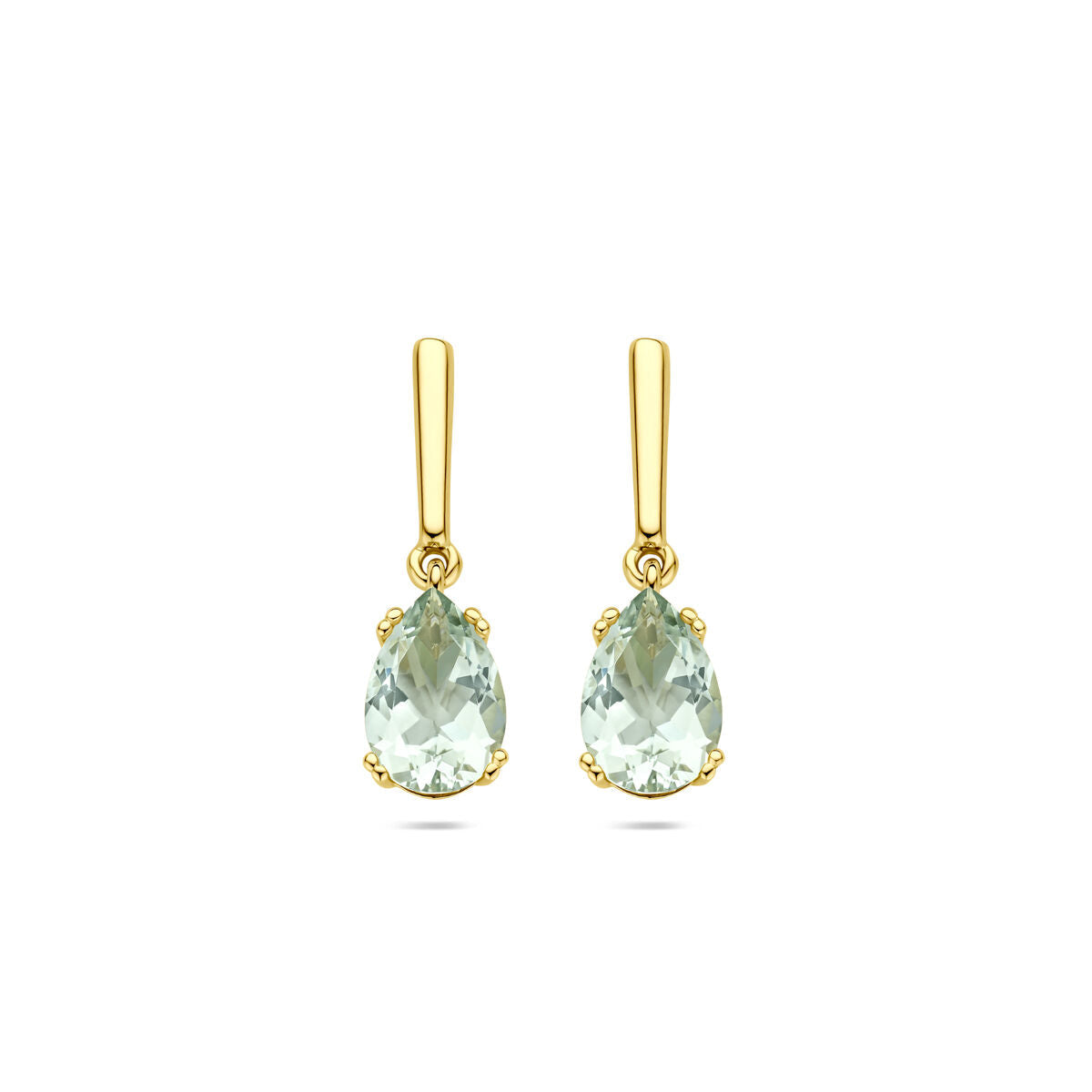 Boucles d'oreilles en or jaune 14K avec des pierres en améthyste verte en forme de poire de 20 mm.
