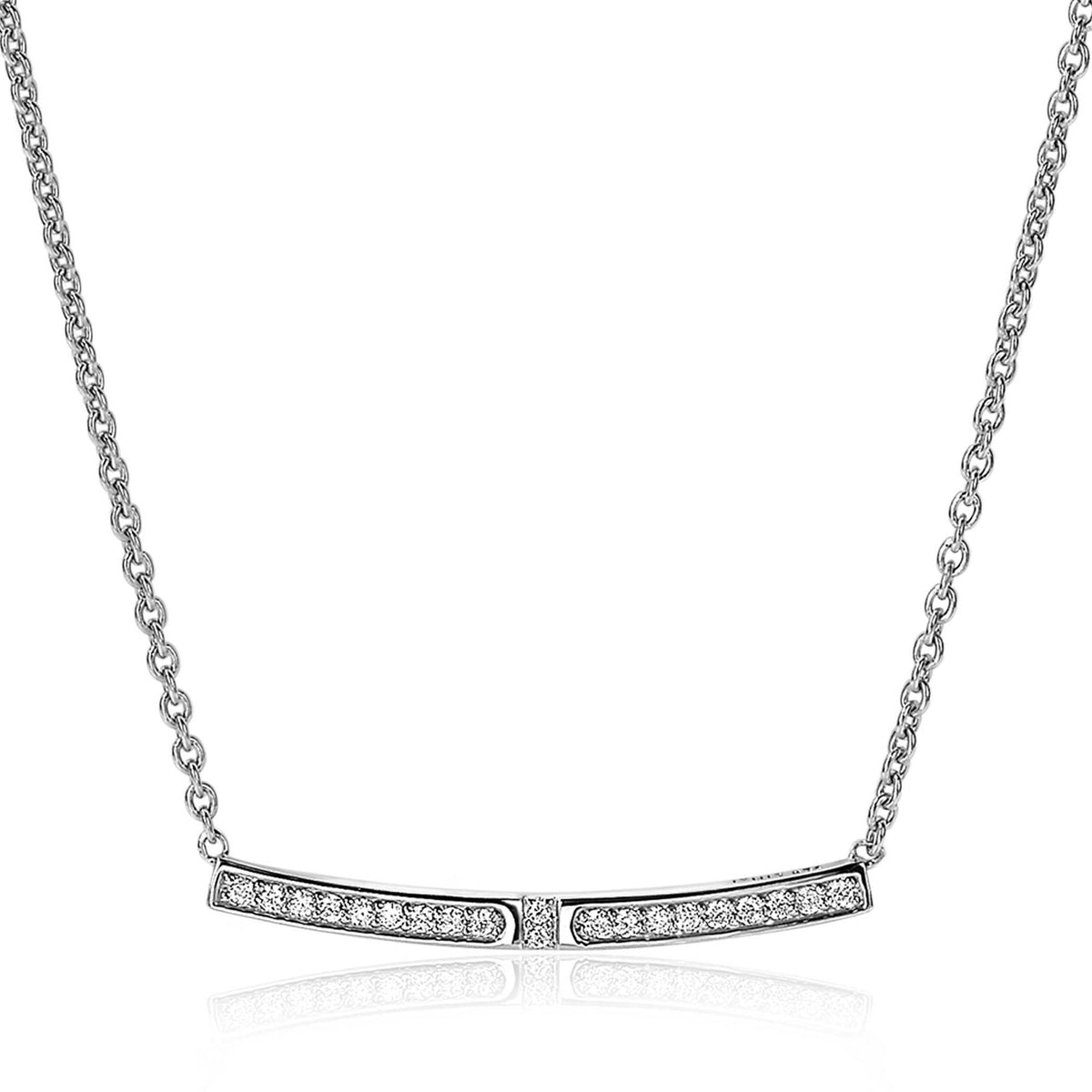 Collier en argent avec un pendentif bar en strass.