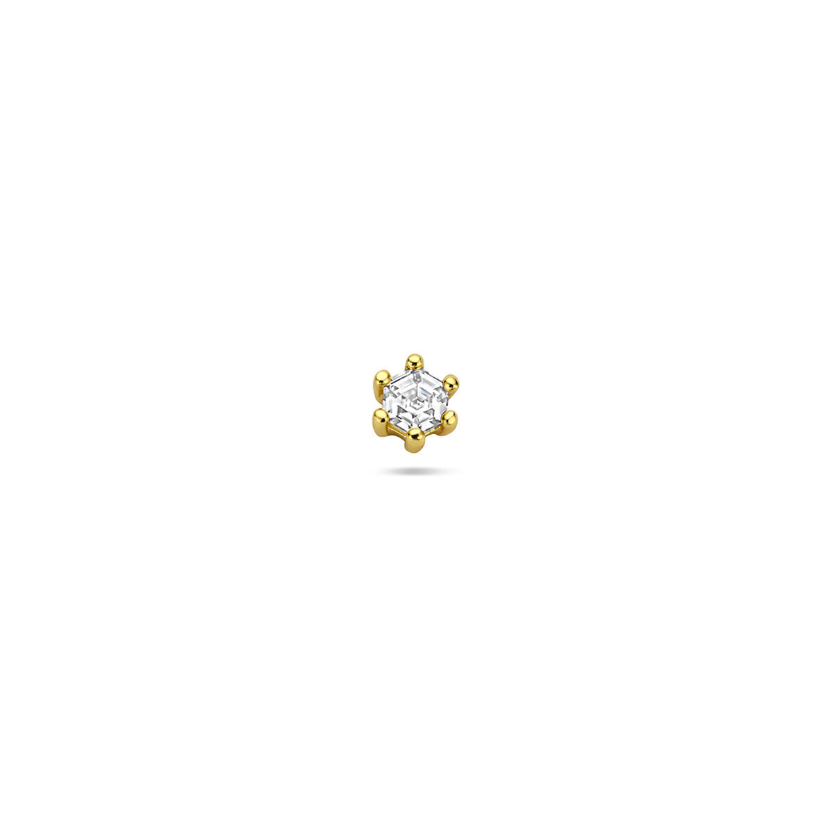Piercing en argent doré avec zirconium de 4 mm, forme ronde et finition lisse.