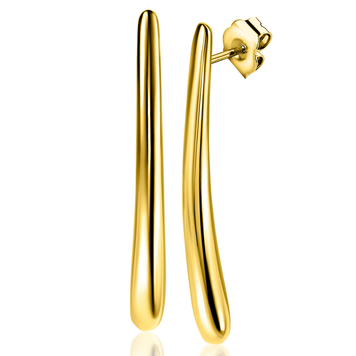 Boucles d'oreilles en argent doré, de forme allongée et lisse.