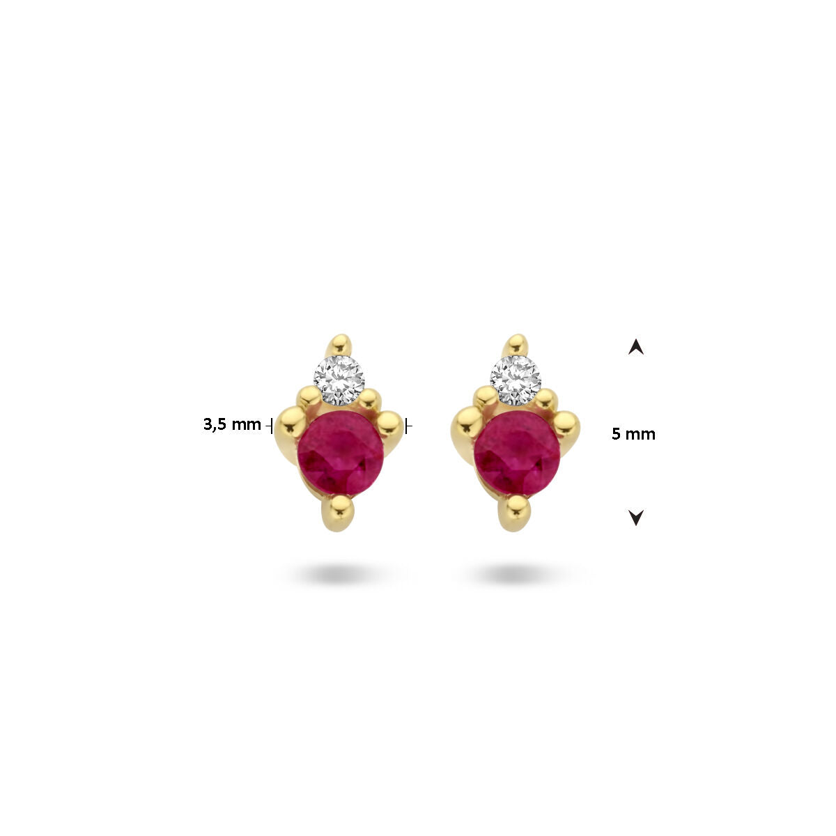 puces d'oreilles rubis et diamant 0.02ct (2x 0.01ct) h p1 or jaune 14K
