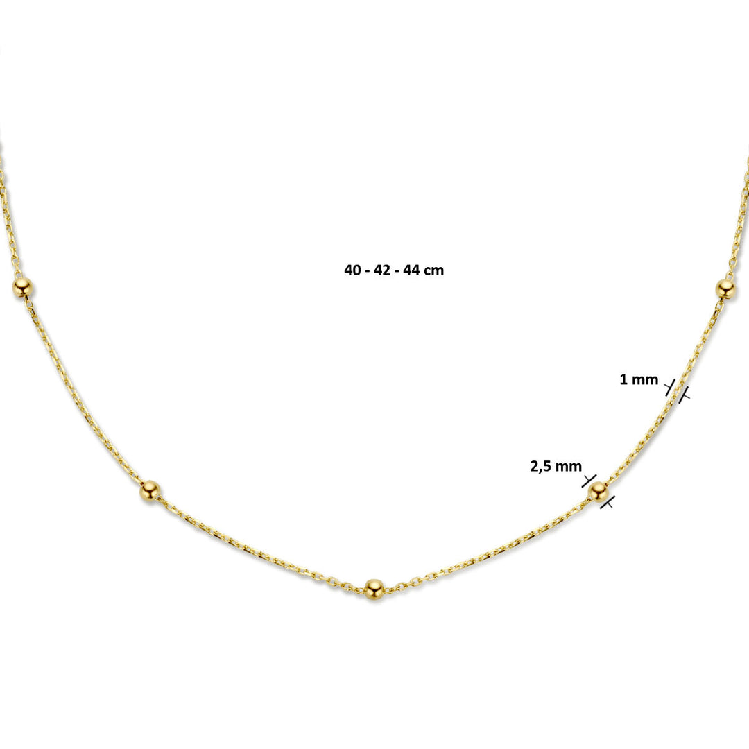 collier bolletjes 2,5 mm 40 - 42 - 44 cm 14K geelgoud