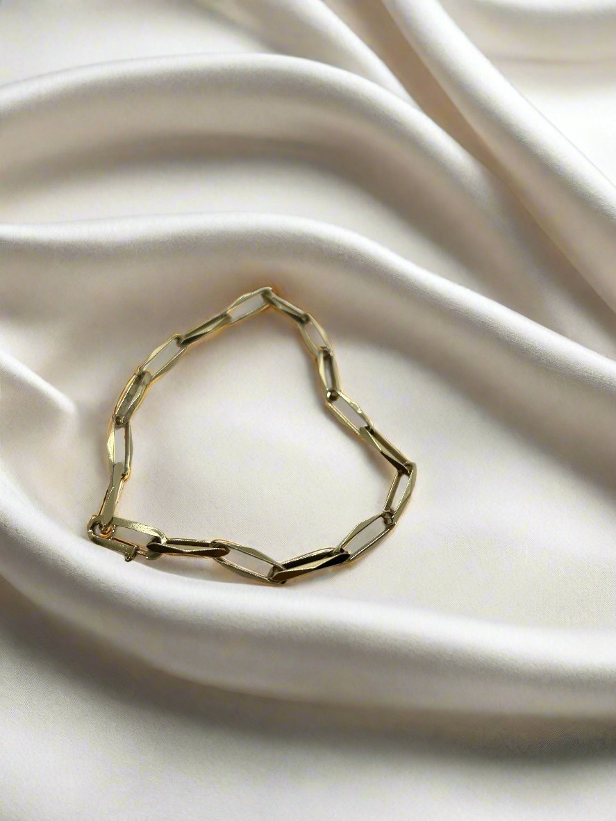 Bracelet en or vintage 14k, maillons rectangulaires, poids de 7,4 g.