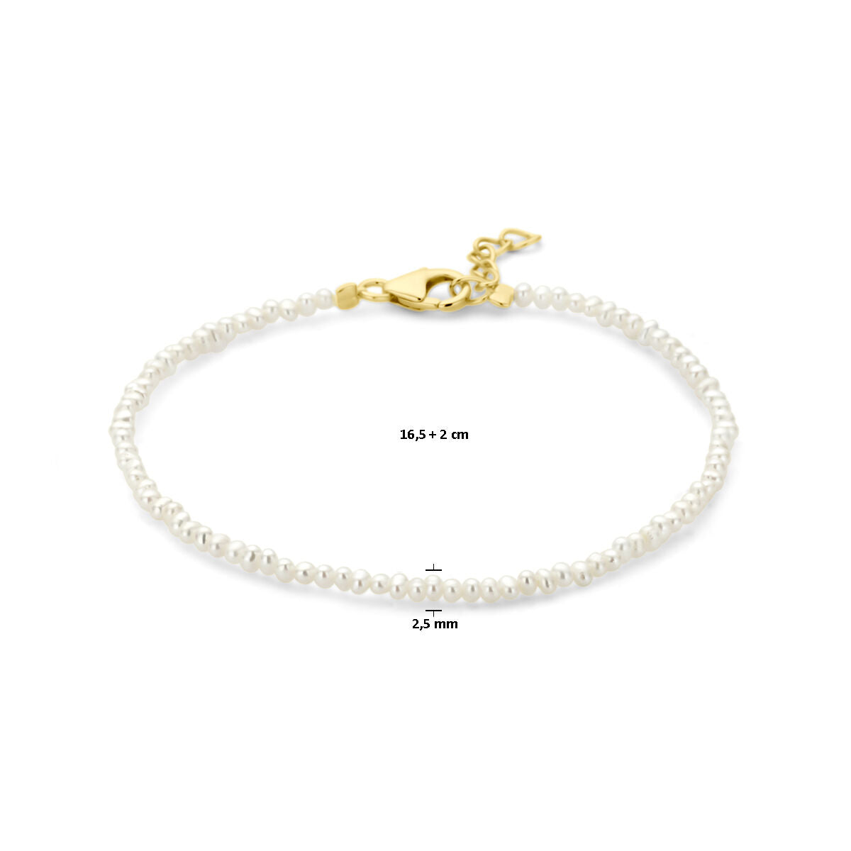 bracelet perles 16,5 + 2 cm 3 microns argent plaqué or (jaune)