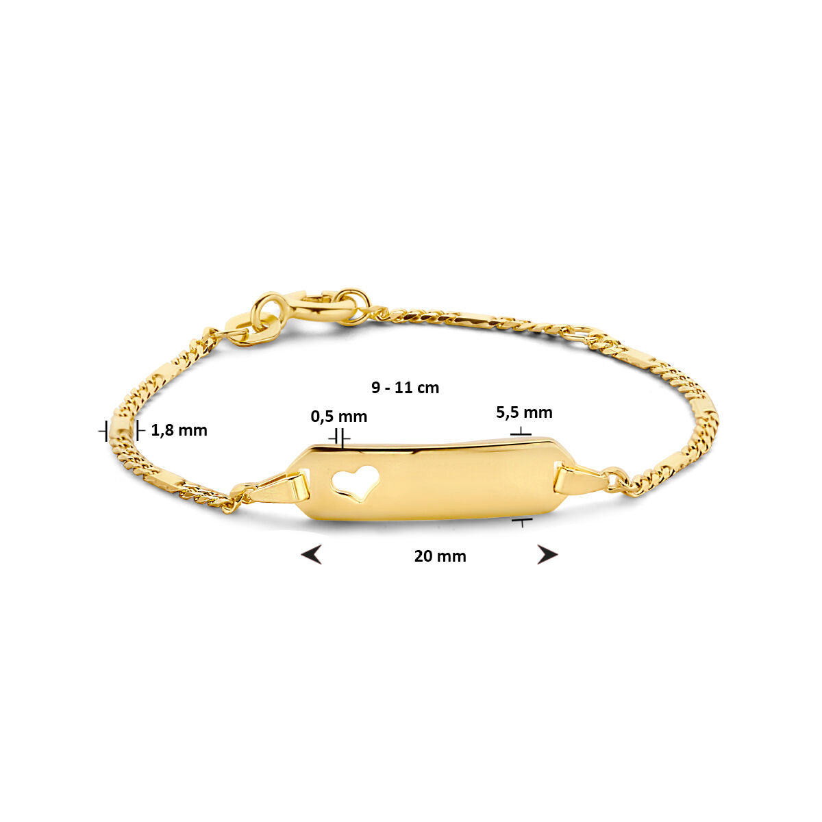 Bracelet pour enfant or cœur plaque 5,5 mm 14K