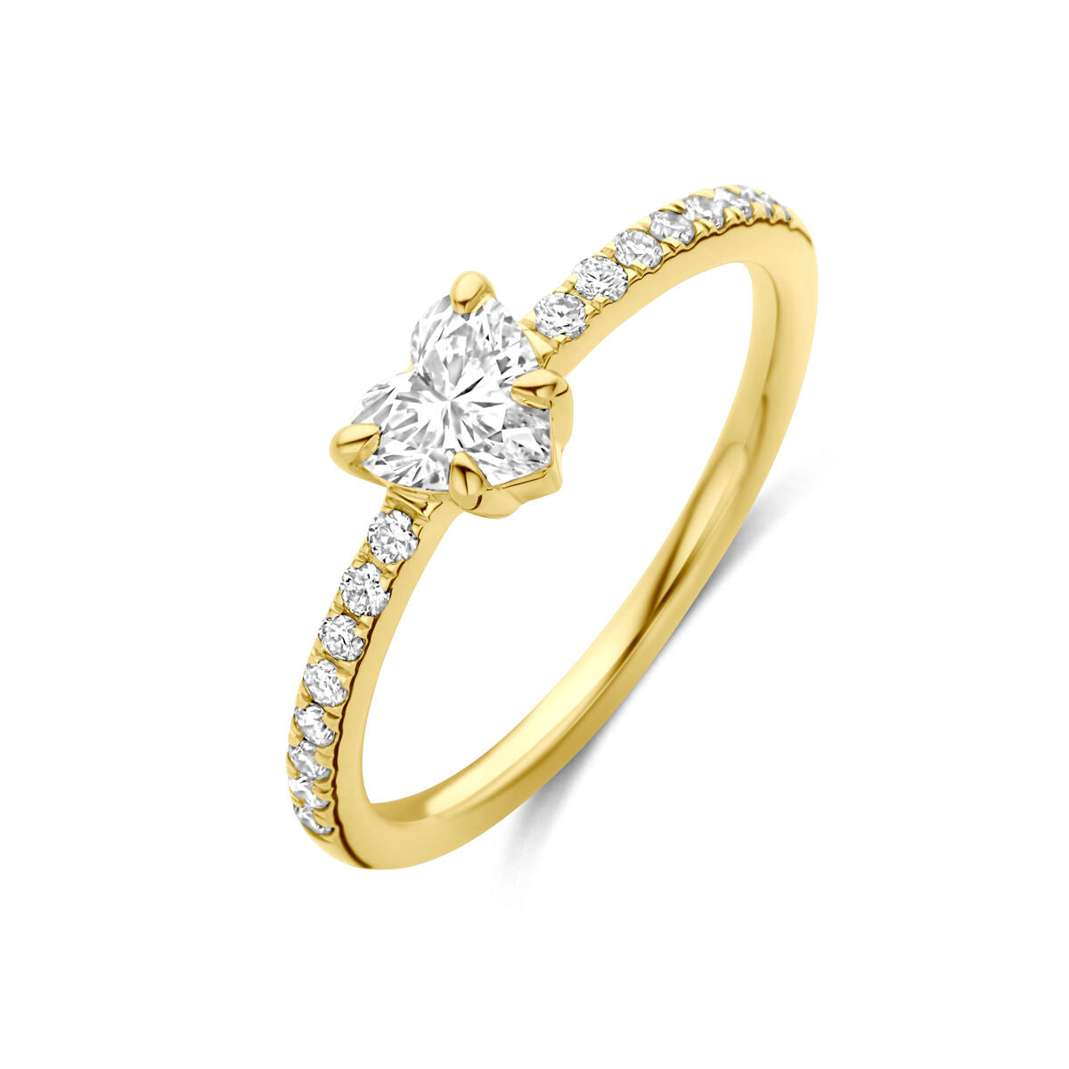 Bague en or jaune 14K avec diamant lab grown de 0,665 ct et pavé de petits diamants.