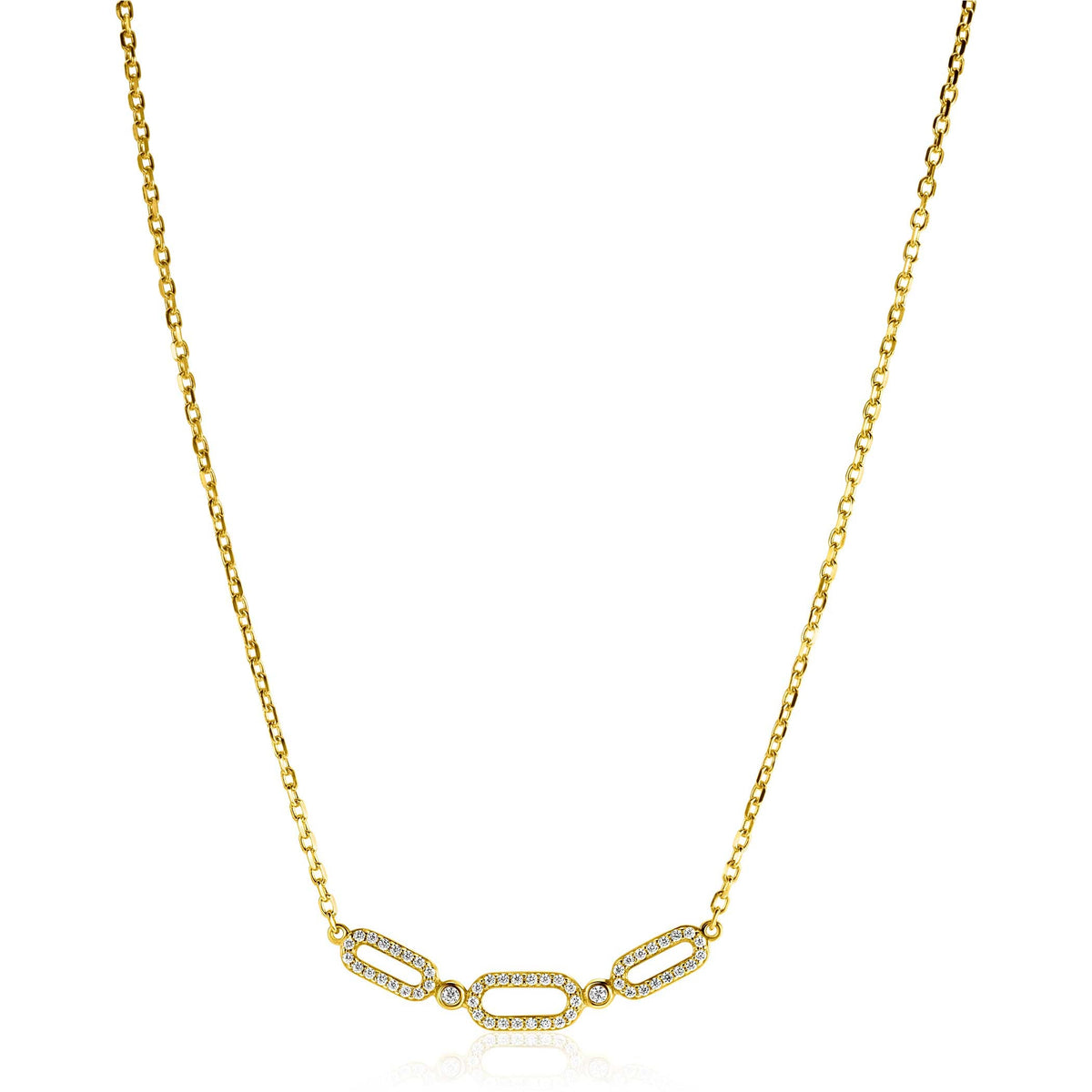 Collier doré avec maillons ovales et détails en zirconium.