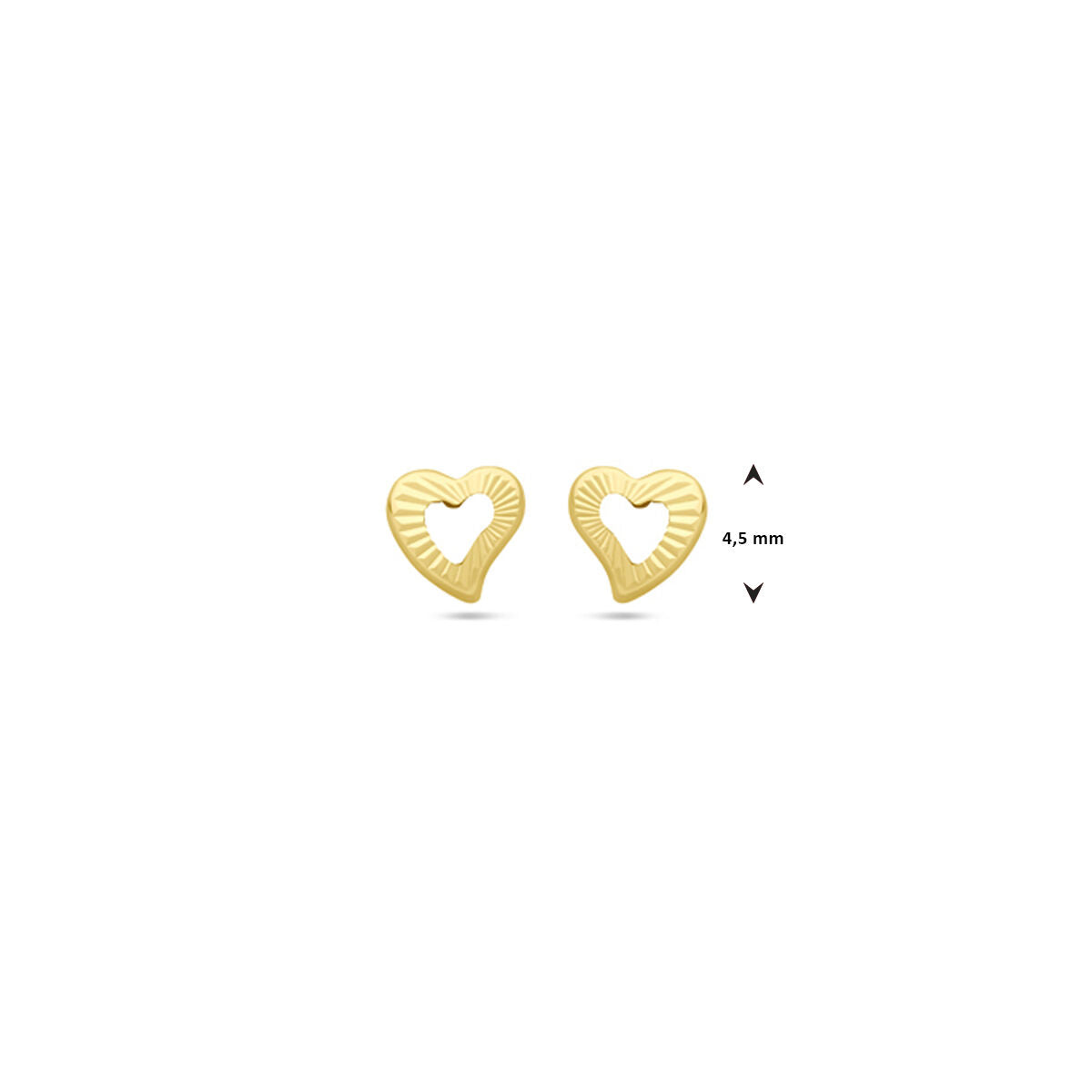 puces d'oreilles cœur 4,5 mm or jaune 14K