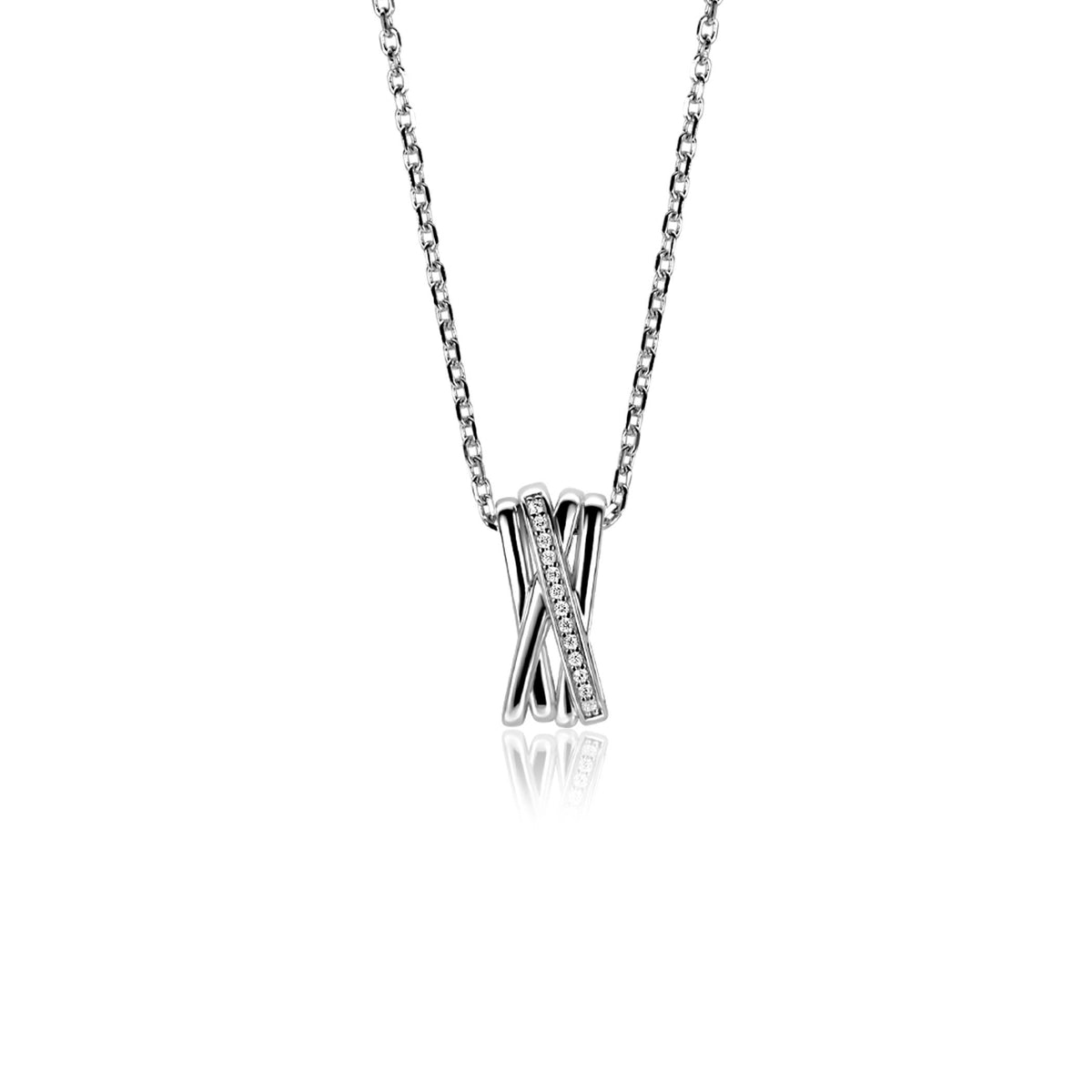 Collier en argent avec un pendentif en forme de X orné de zirconiums.