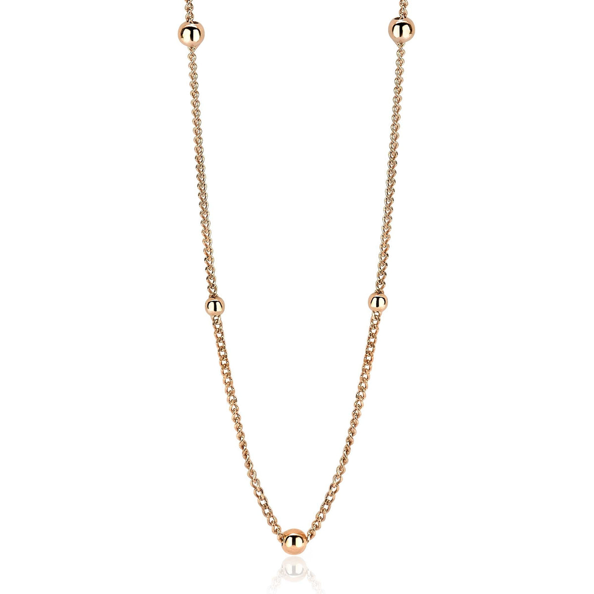 Collier doré avec des perles argentées, chaîne délicate et maillons fins.