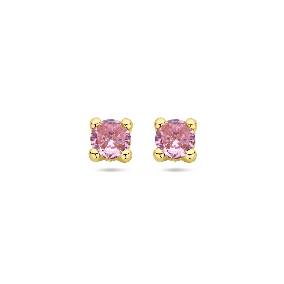 Boucles d'oreilles en or jaune 14K avec zirconia rose.