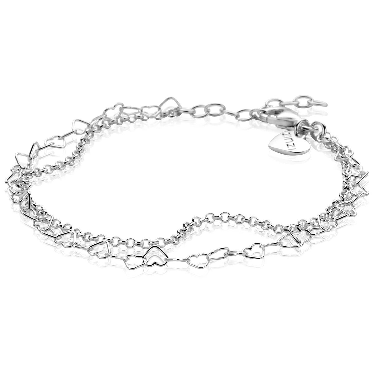 Bracelet en argent avec des maillons en forme de cœurs ouverts.