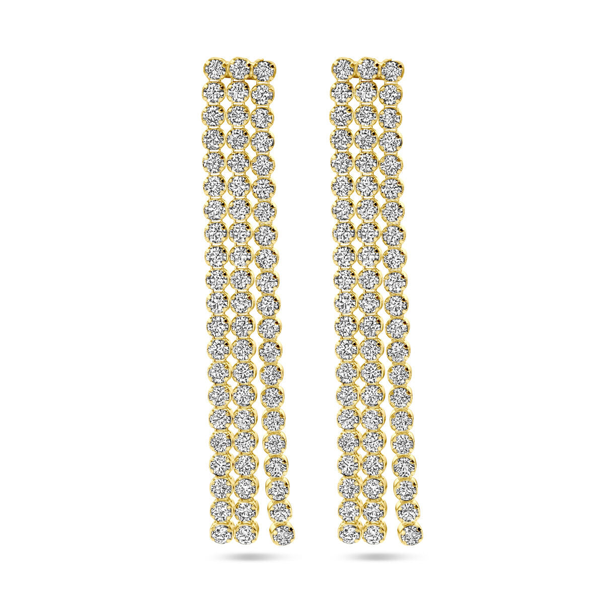 Boucles d'oreilles en argent doré à l'or 1 micron, ornées de zircones, en forme de longues chaînes.