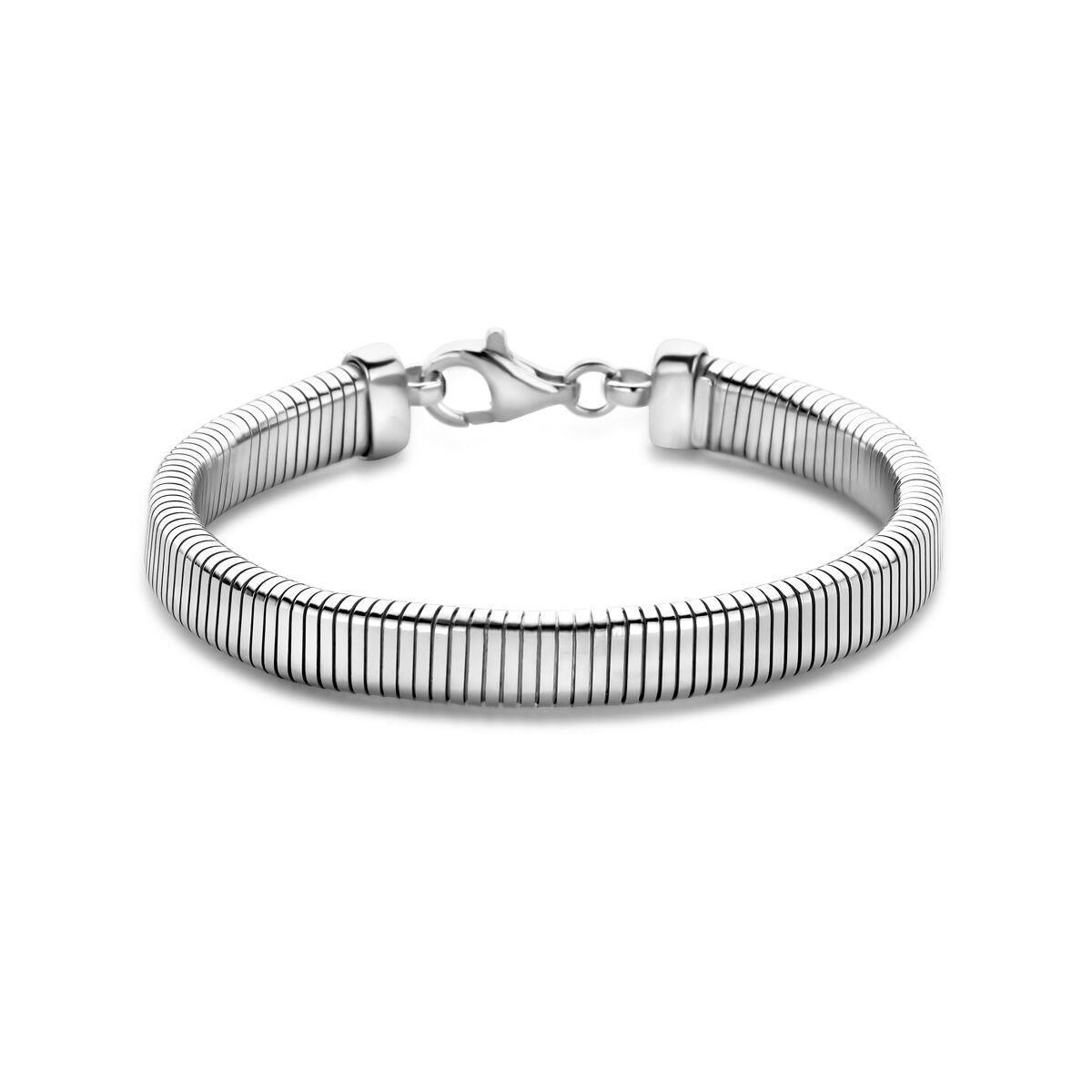 Bracelet tubogas en argent rhodié de 7,6 mm et 18 cm de long.