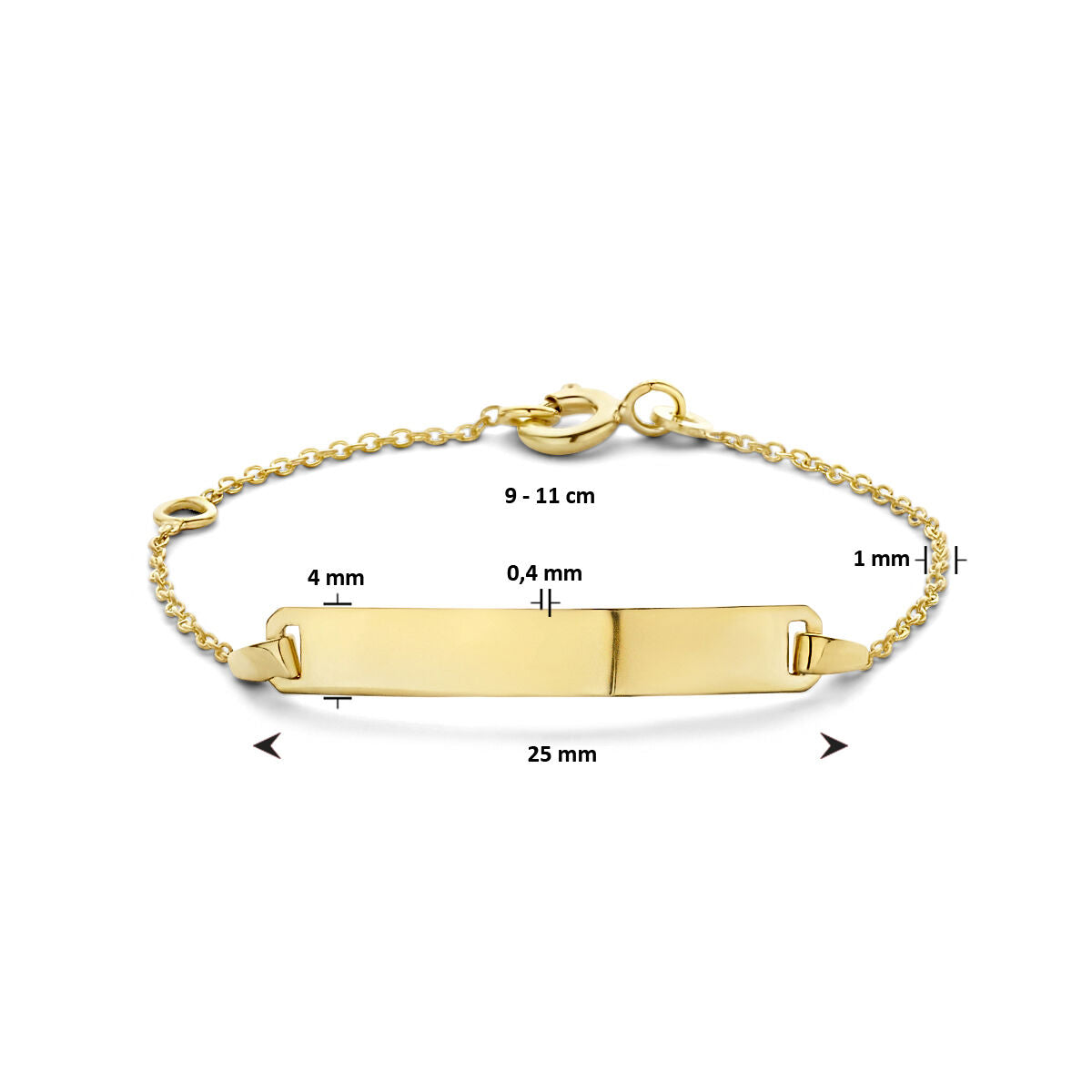bracelet de montre plaque 4,0 mm 9 carats